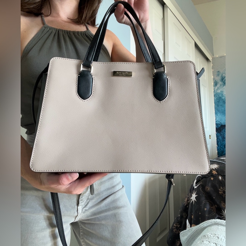 Kate Spade satchel | taupe + black crossgrain leather handbag